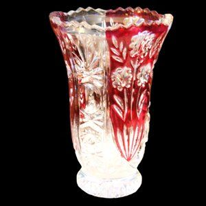 Glass Vase With Cut In Designs Ruby Flash Grandma Core Home Decor Flowers